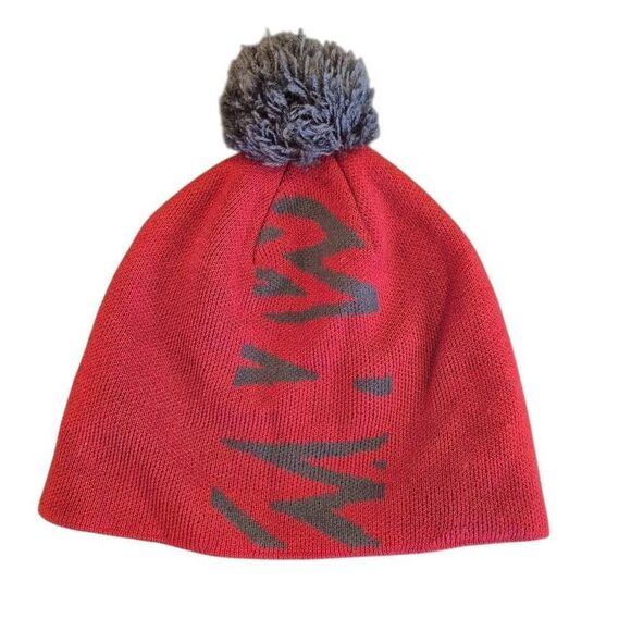 Cloudveil Unisex Adult Red & Grey Acrylic Knit Beanie w Logo Tag & Pom-Pom - Picture 5 of 6